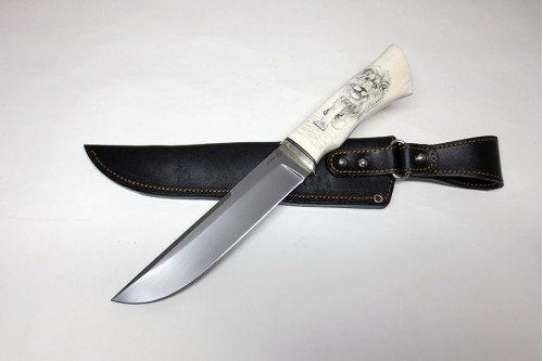Нож Луч 8  из стали Elmax (рог, скримшоу) - работа мастерской кузнеца Марушина А.И.